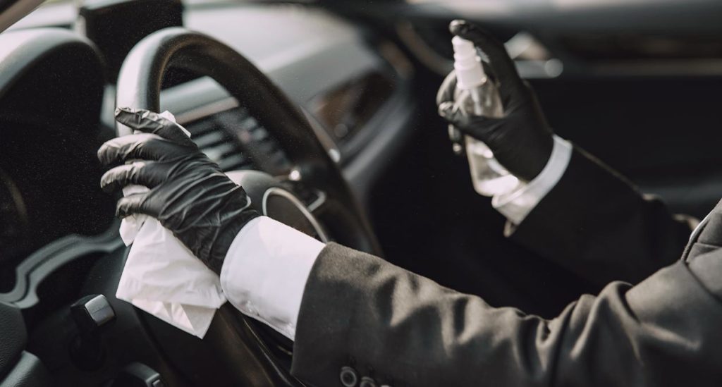 Car interior being disinfected