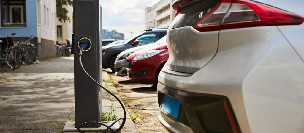 silver electric car charging