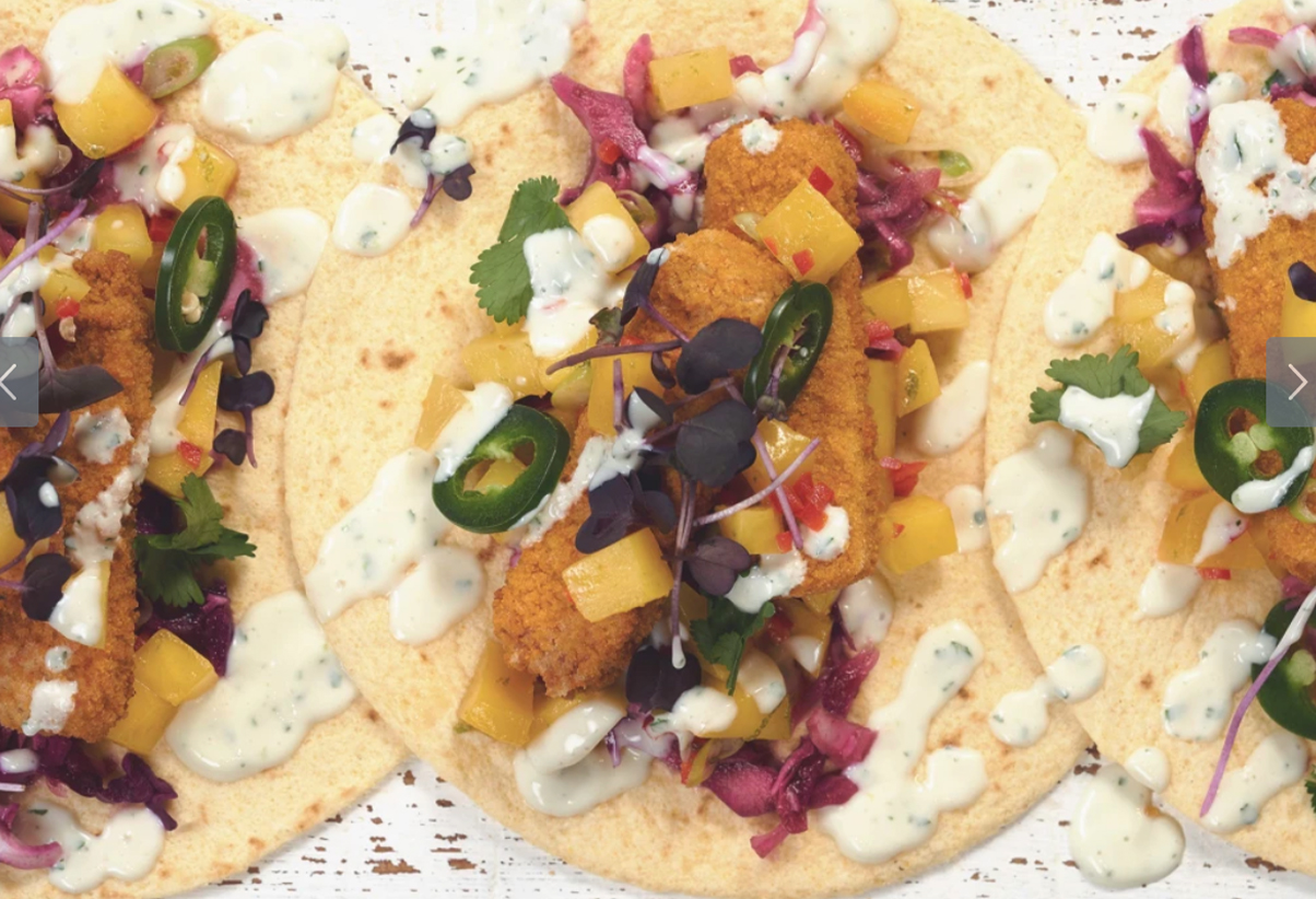 Quorn Vegan Fishless Finger Tacos with Mango Salsa